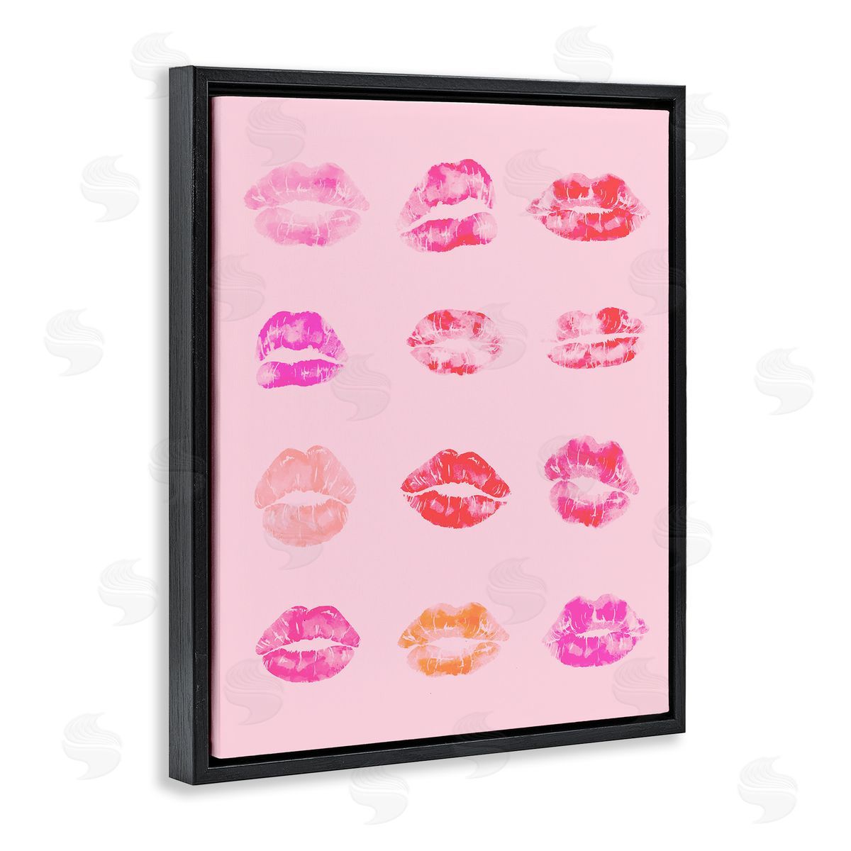 Lipstick Kiss Pattern Black Floating Frame Canvas Wall Art, Home Decor by Stupell Studio