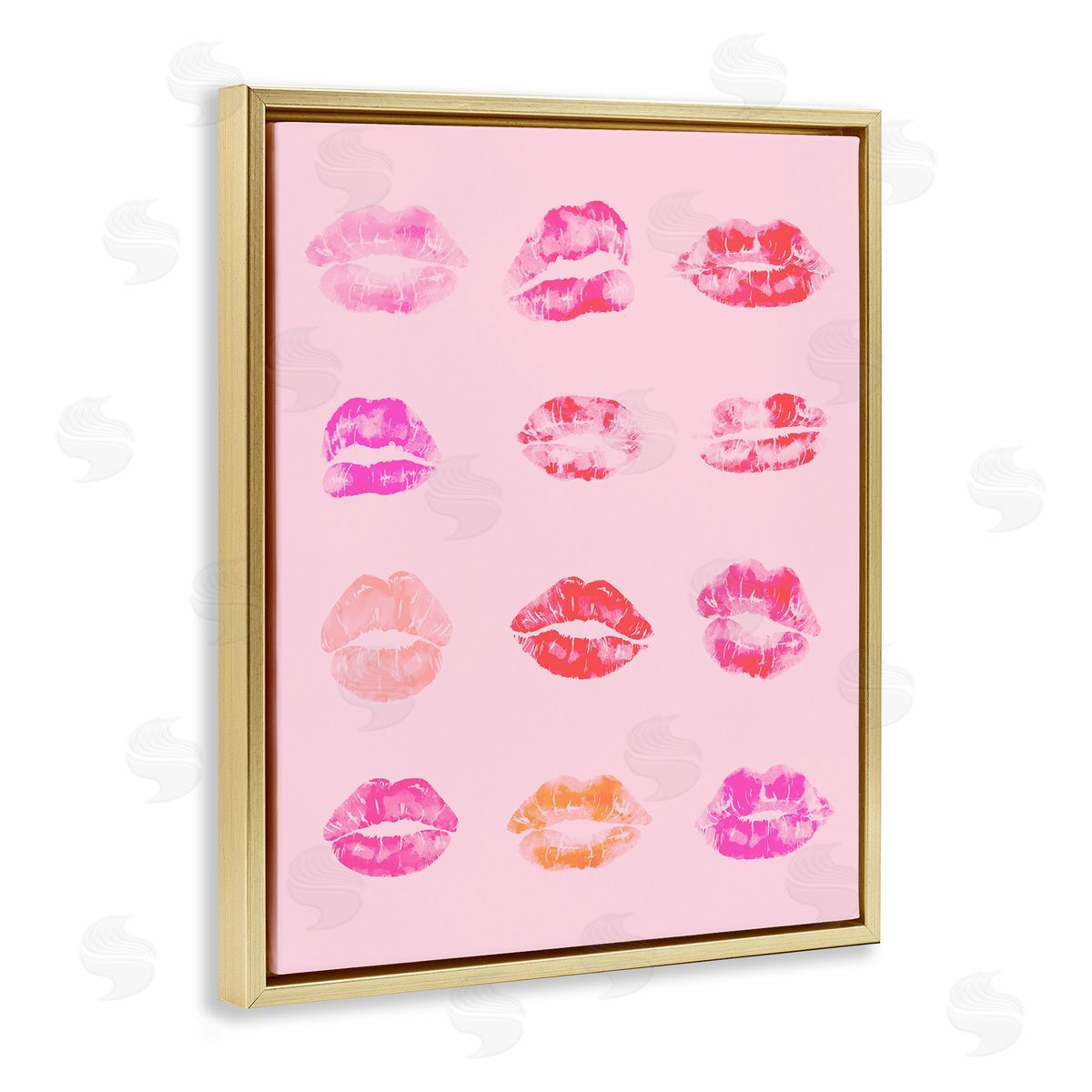 Lipstick Kiss Pattern Gold Floating Frame Canvas Wall Art, Home Decor by Stupell Studio