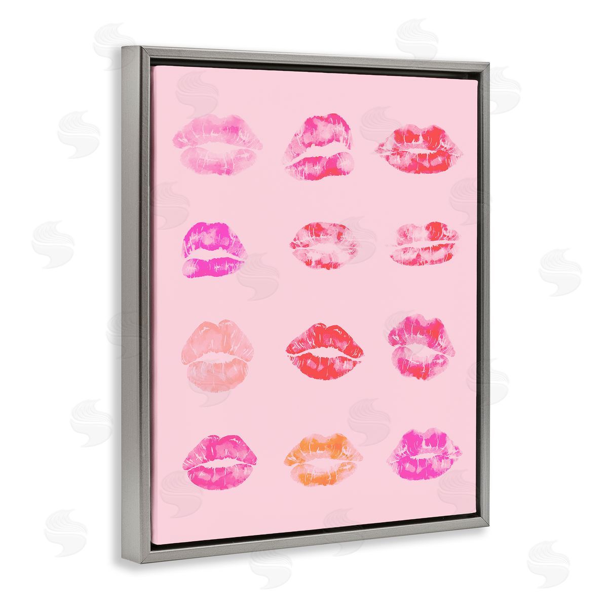 Lipstick Kiss Pattern Grey Floating Frame Canvas Wall Art, Home Decor by Stupell Studio