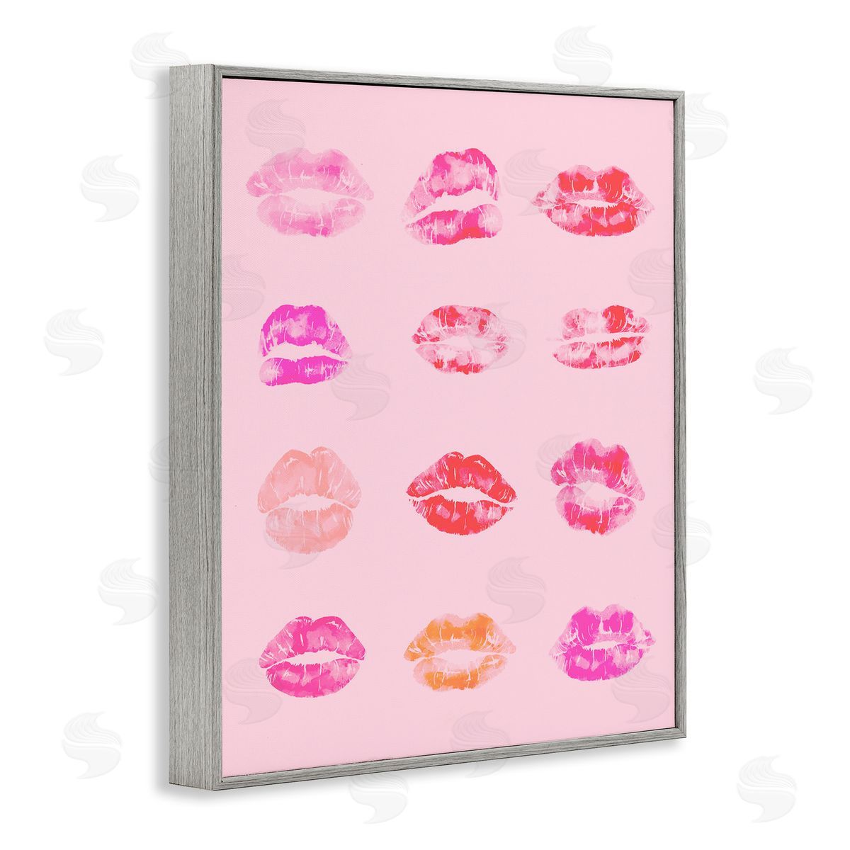 Lipstick Kiss Pattern Grey Frame Print Wall Art, Home Decor by Stupell Studio