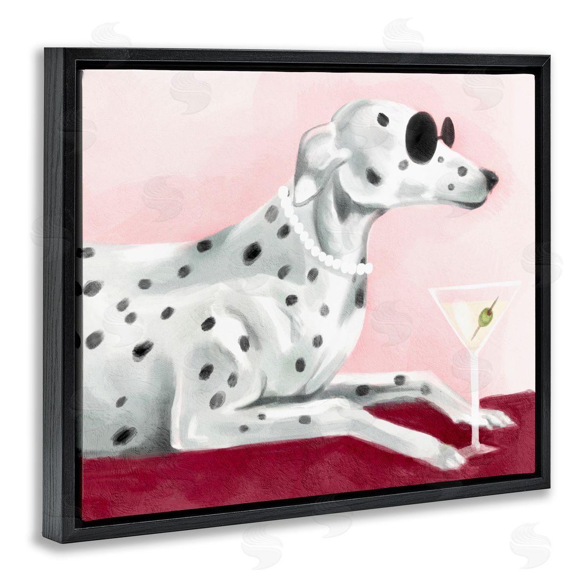Stupell Studio Dog with Martini Black Floating Frame Canvas Wall Art Print