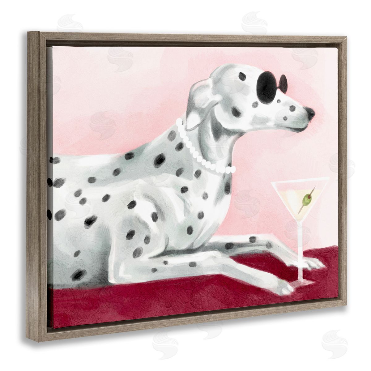 Stupell Studio Dog with Martini Brown Floating Frame Canvas Wall Art Print