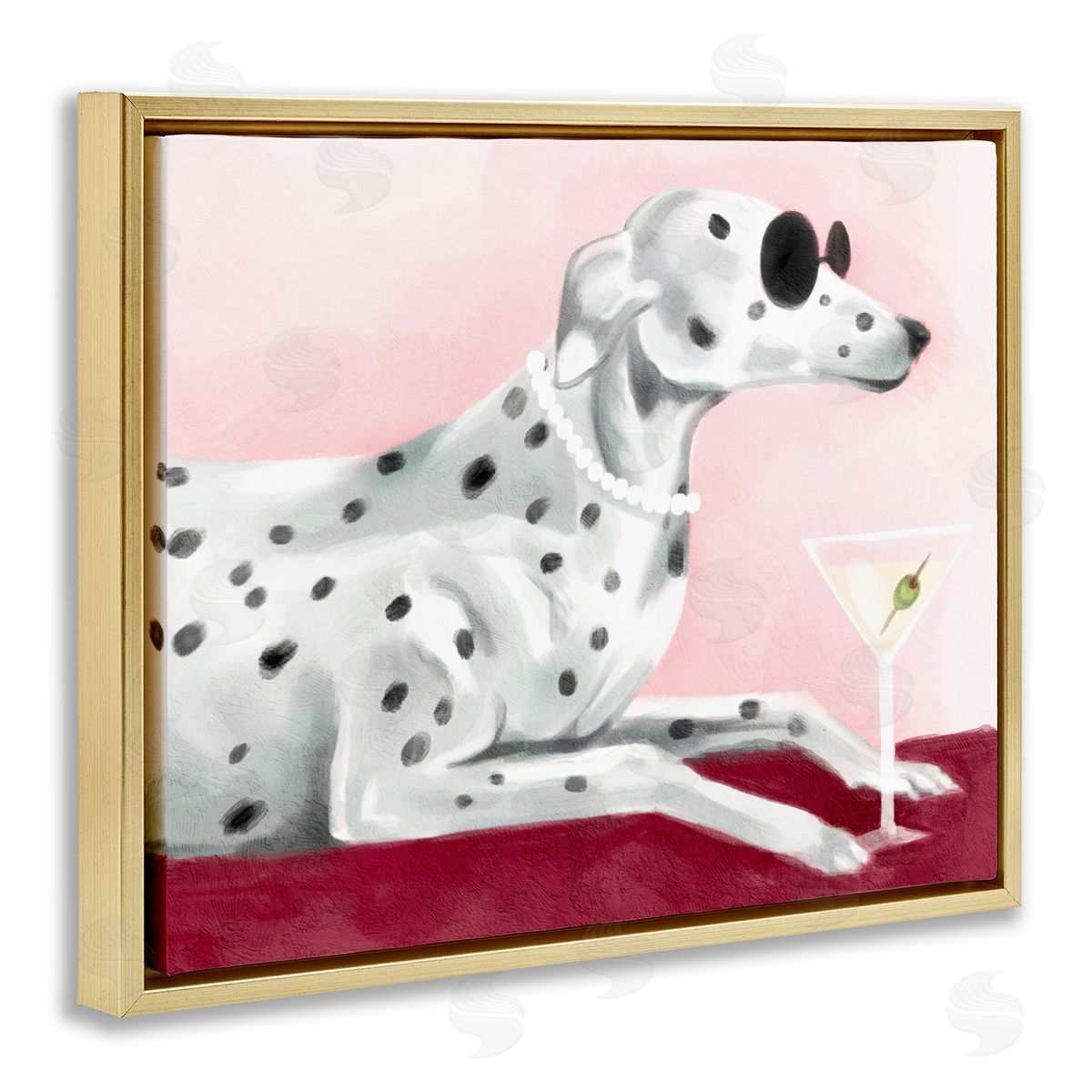 Stupell Studio Dog with Martini Gold Floating Frame Canvas Wall Art Print