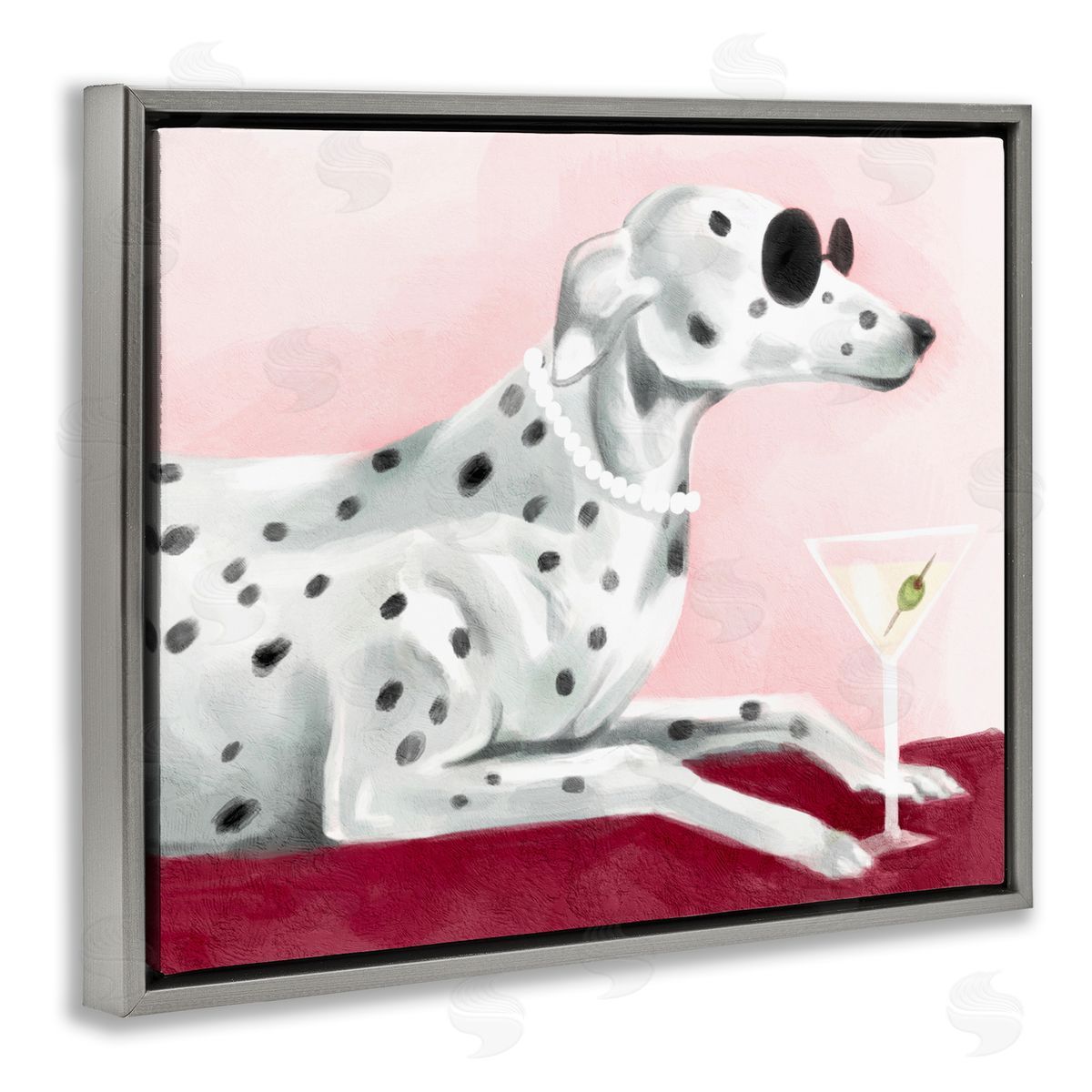 Stupell Studio Dog with Martini Gray Floating Frame Canvas Wall Art Print