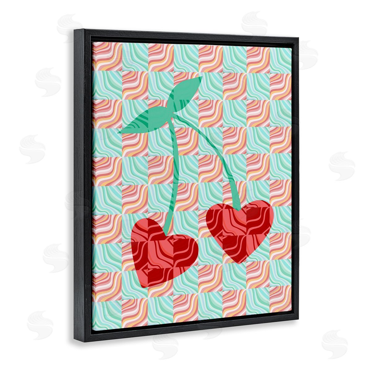 Groovy Patterned Cherries Black Floating Frame Canvas Wall Art, Home Decor by Stupell Studio