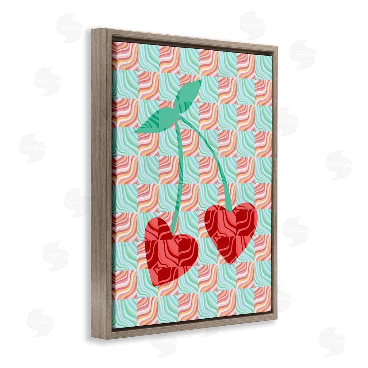 Groovy Patterned Cherries Brown Floating Frame Canvas Wall Art, Home Decor by Stupell Studio