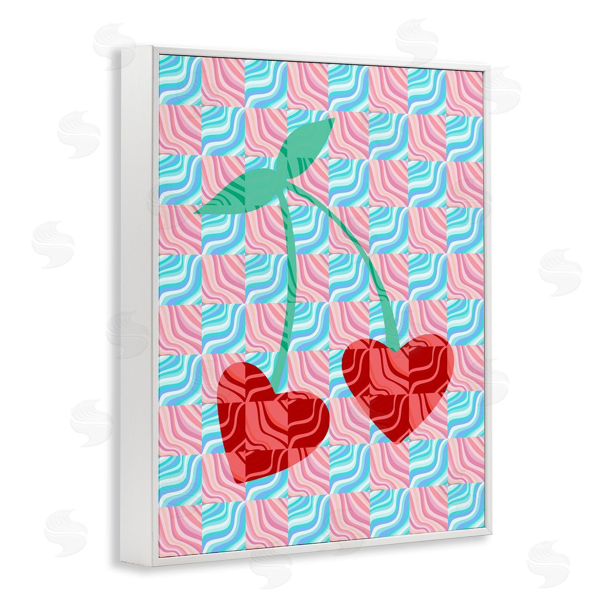 Groovy Checkered Cherries White Frame Print Wall Art, Home Decor by Stupell Studio