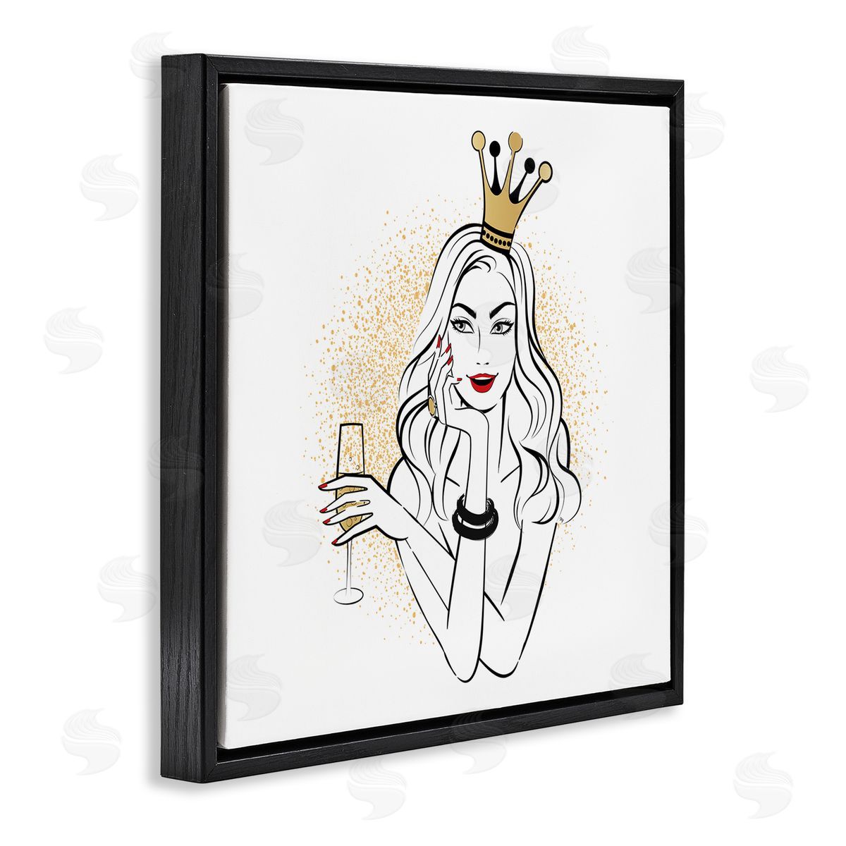 Princess with Champagne Black Floating Frame Canvas Wall Art, Home Decor by Martina Pavlova