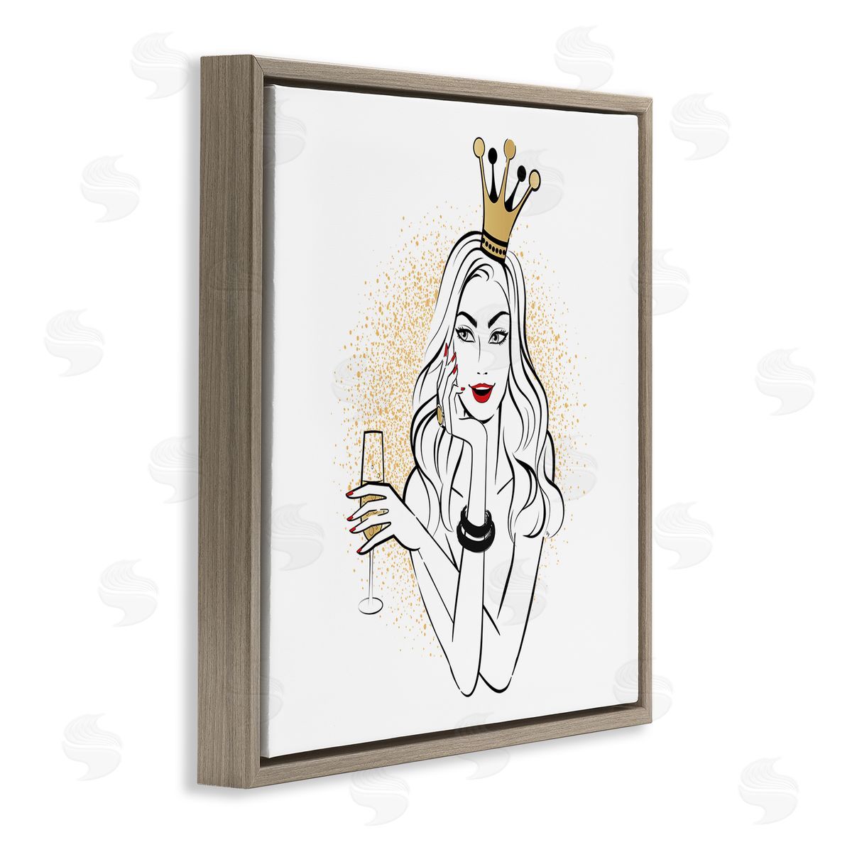 Princess with Champagne Brown Floating Frame Canvas Wall Art, Home Decor by Martina Pavlova