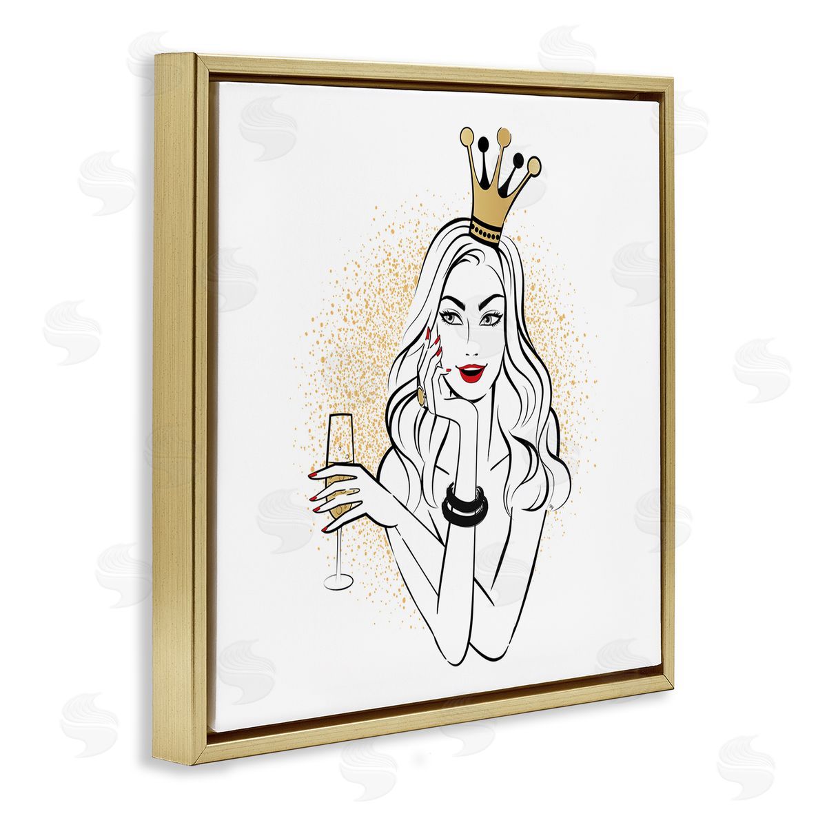 Princess with Champagne Gold Floating Frame Canvas Wall Art, Home Decor by Martina Pavlova