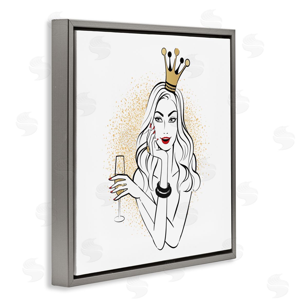 Princess with Champagne Grey Floating Frame Canvas Wall Art, Home Decor by Martina Pavlova