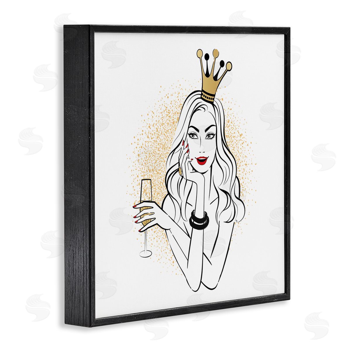 Princess with Champagne Black Frame Print Wall Art, Home Decor by Martina Pavlova