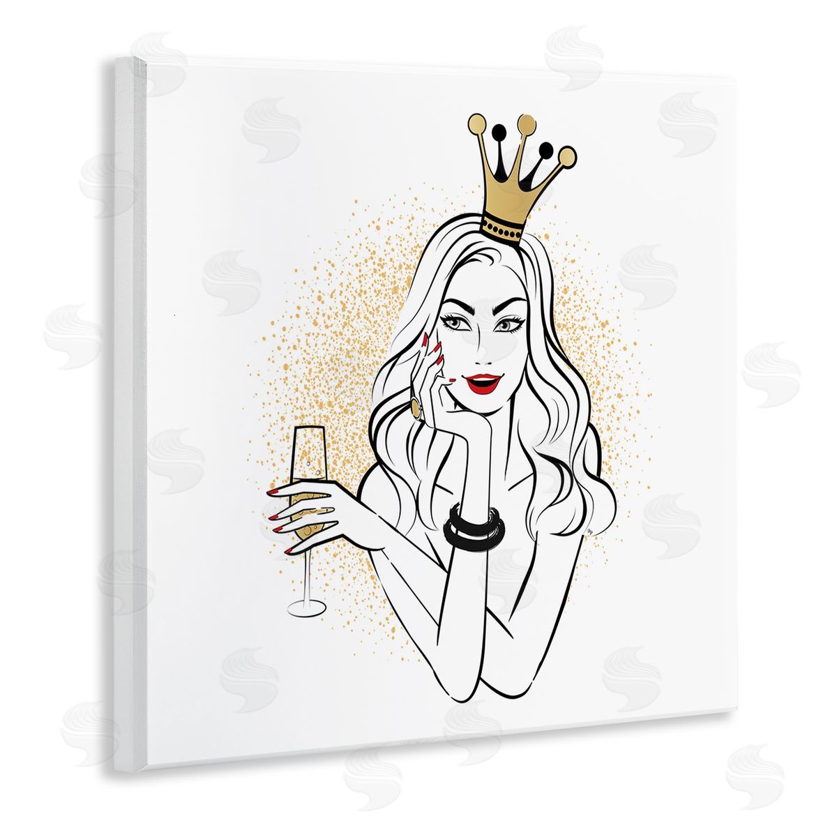 Princess with Champagne Wood Plaque Wall Art, Home Decor by Martina Pavlova