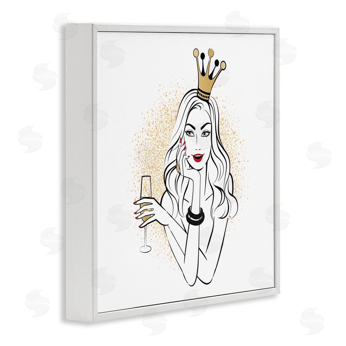 Princess with Champagne White Frame Print Wall Art, Home Decor by Martina Pavlova