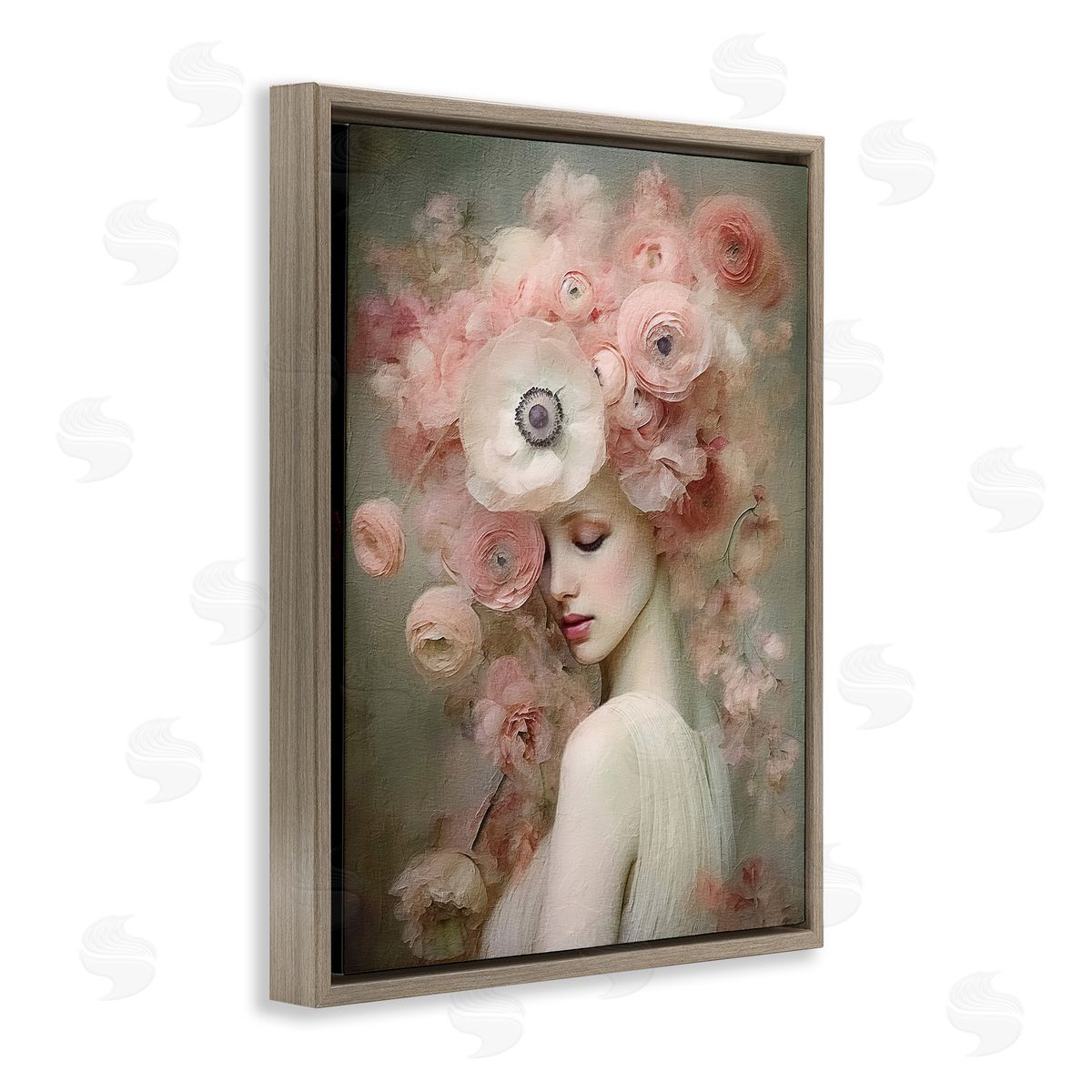 Blush Florals Portrait Brown Floating Frame Canvas Wall Art, Home Decor by RileyB