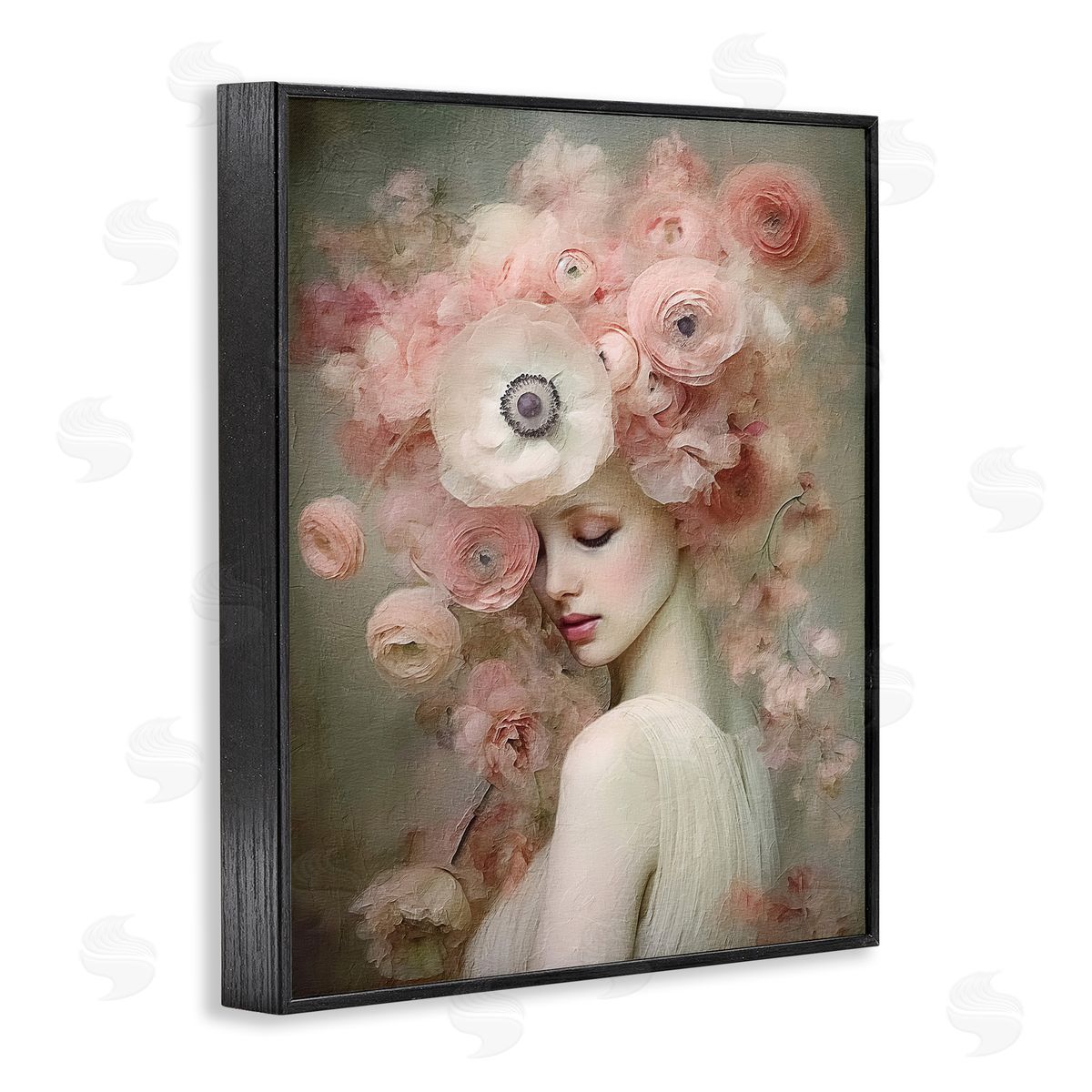 Blush Florals Portrait Black Frame Print Wall Art, Home Decor by RileyB