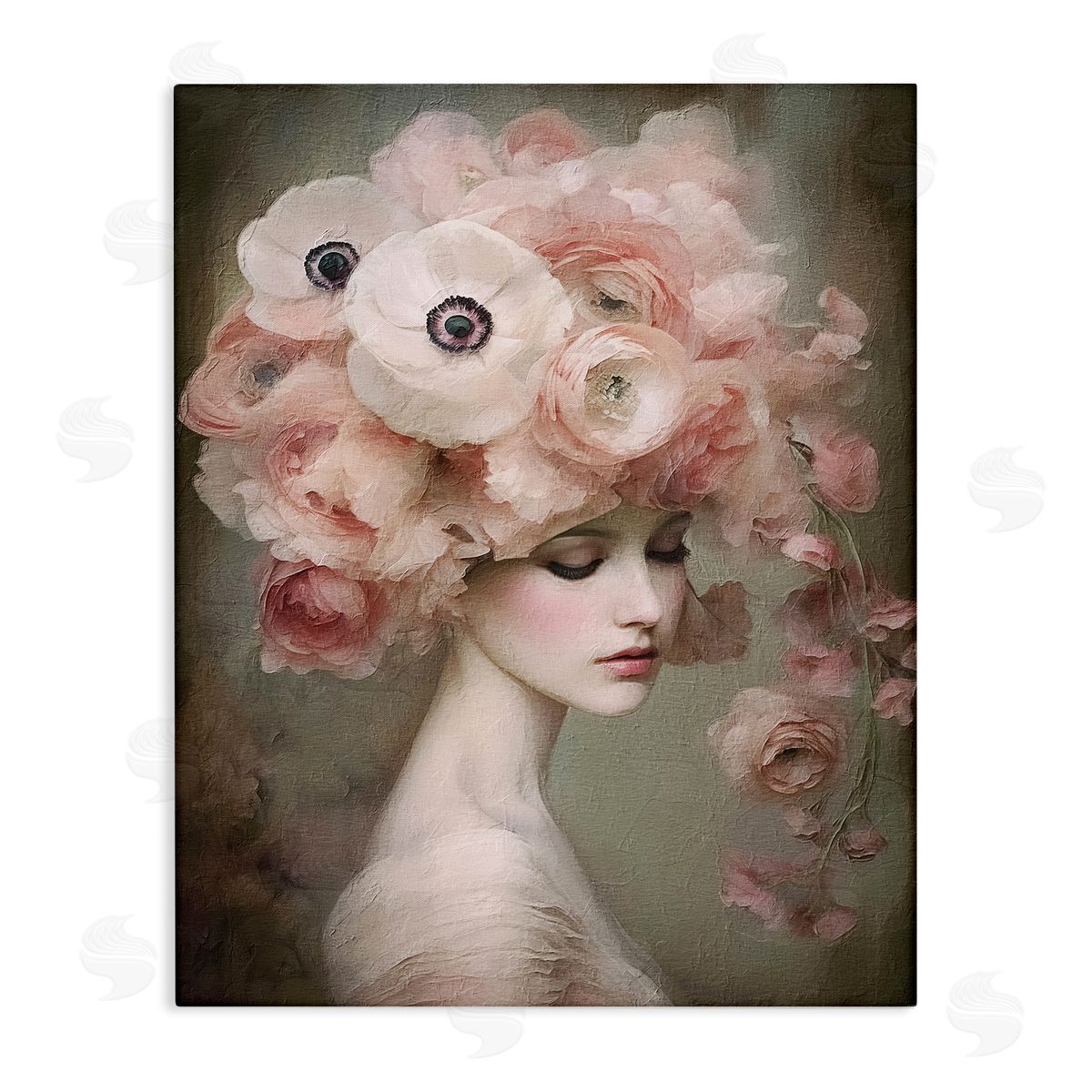 Woman and Blush Florals Canvas Wall Art, Home Decor by RileyB