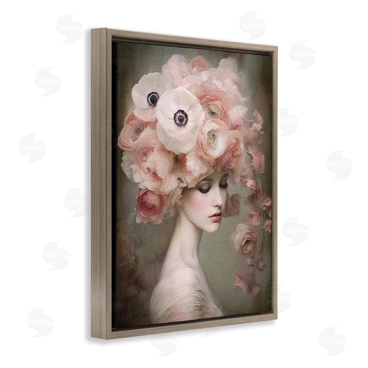 Woman and Blush Florals Brown Floating Frame Canvas Wall Art, Home Decor by RileyB