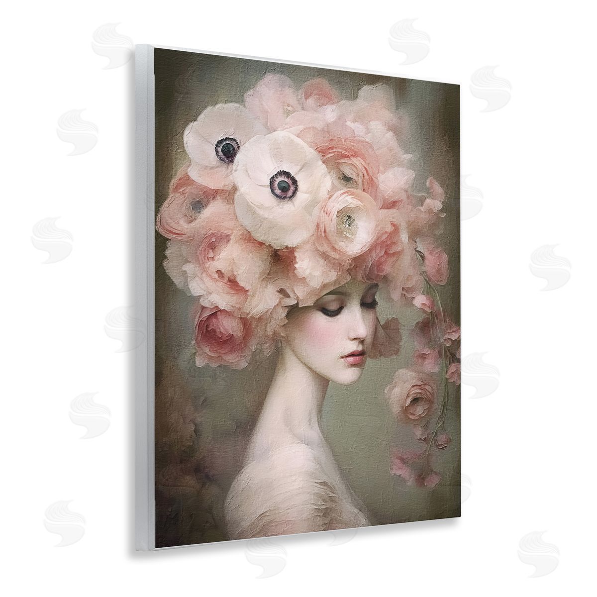 Woman and Blush Florals Wood Plaque Wall Art, Home Decor by RileyB
