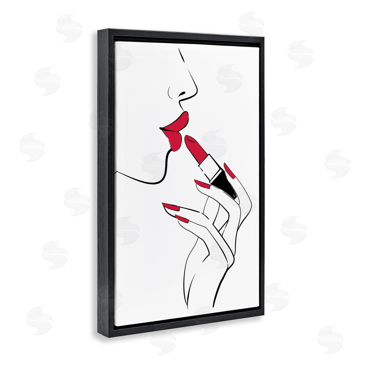 Red Lips Makeup Black Floating Frame Canvas Wall Art, Home Decor by Martina Pavlova