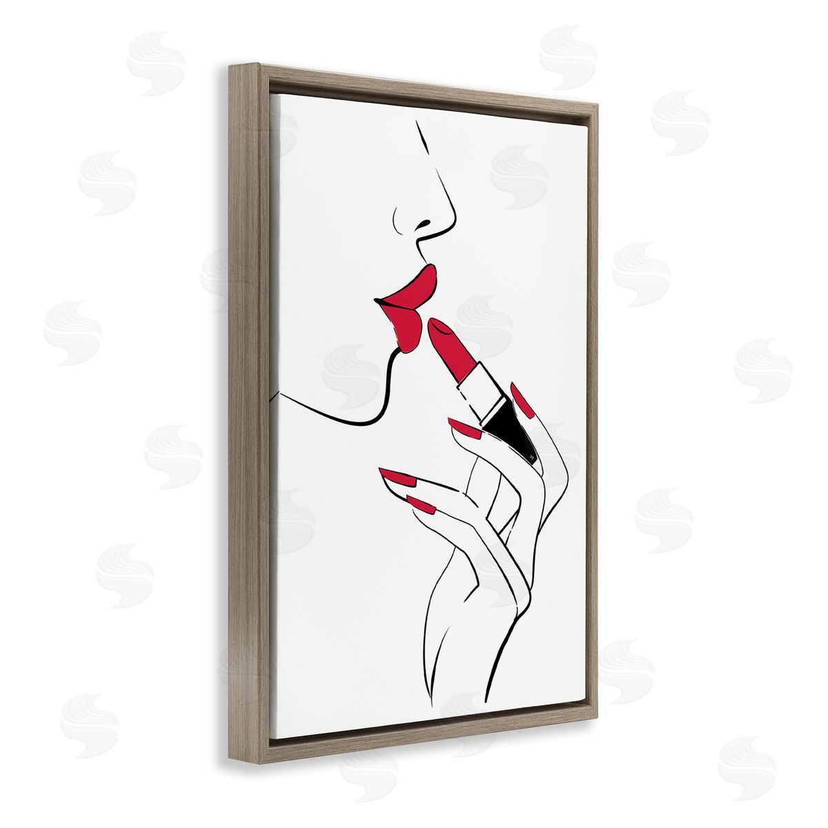 Red Lips Makeup Brown Floating Frame Canvas Wall Art, Home Decor by Martina Pavlova