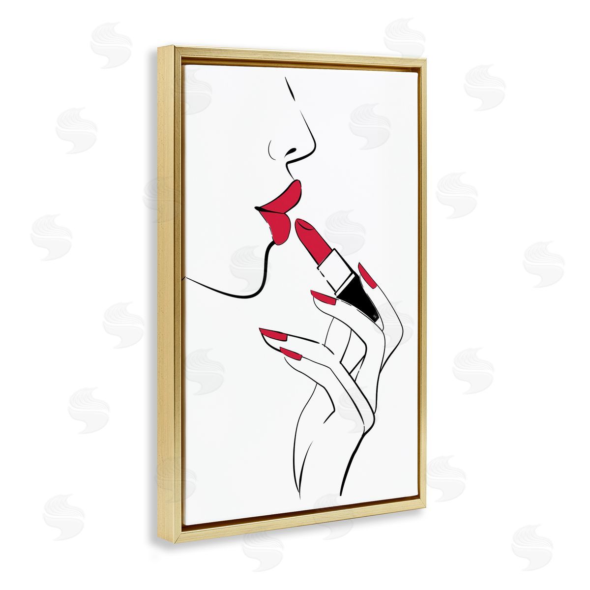 Red Lips Makeup Gold Floating Frame Canvas Wall Art, Home Decor by Martina Pavlova