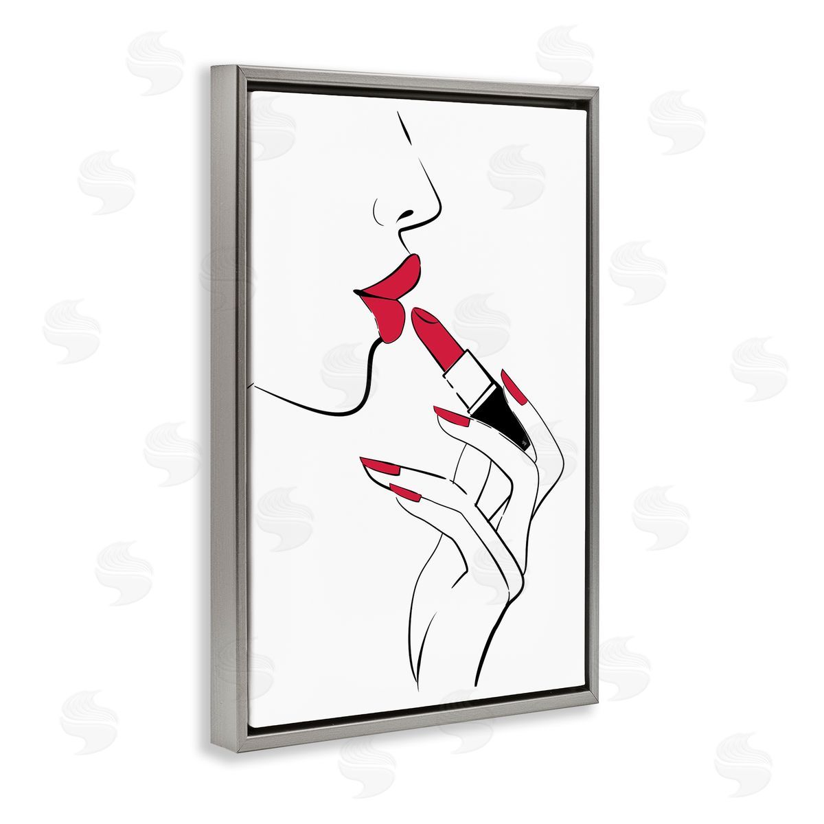 Red Lips Makeup Grey Floating Frame Canvas Wall Art, Home Decor by Martina Pavlova