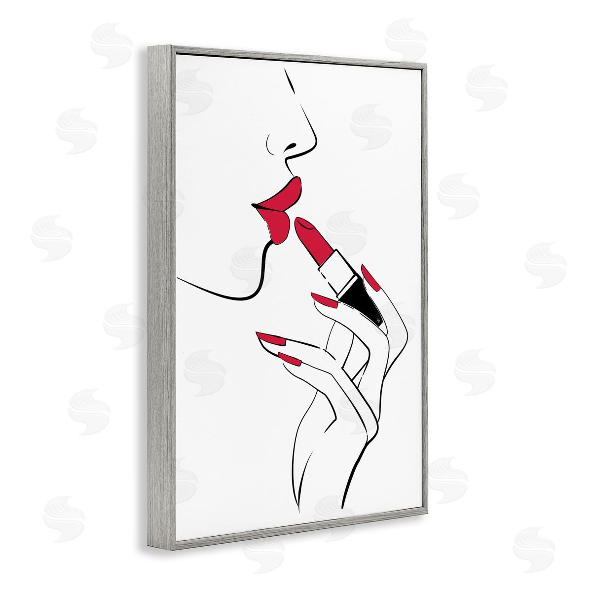 Red Lips Makeup Grey Frame Print Wall Art, Home Decor by Martina Pavlova