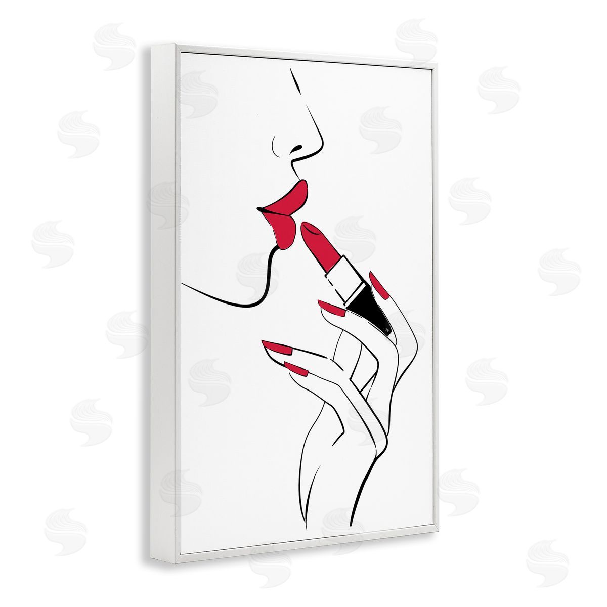 Red Lips Makeup White Frame Print Wall Art, Home Decor by Martina Pavlova