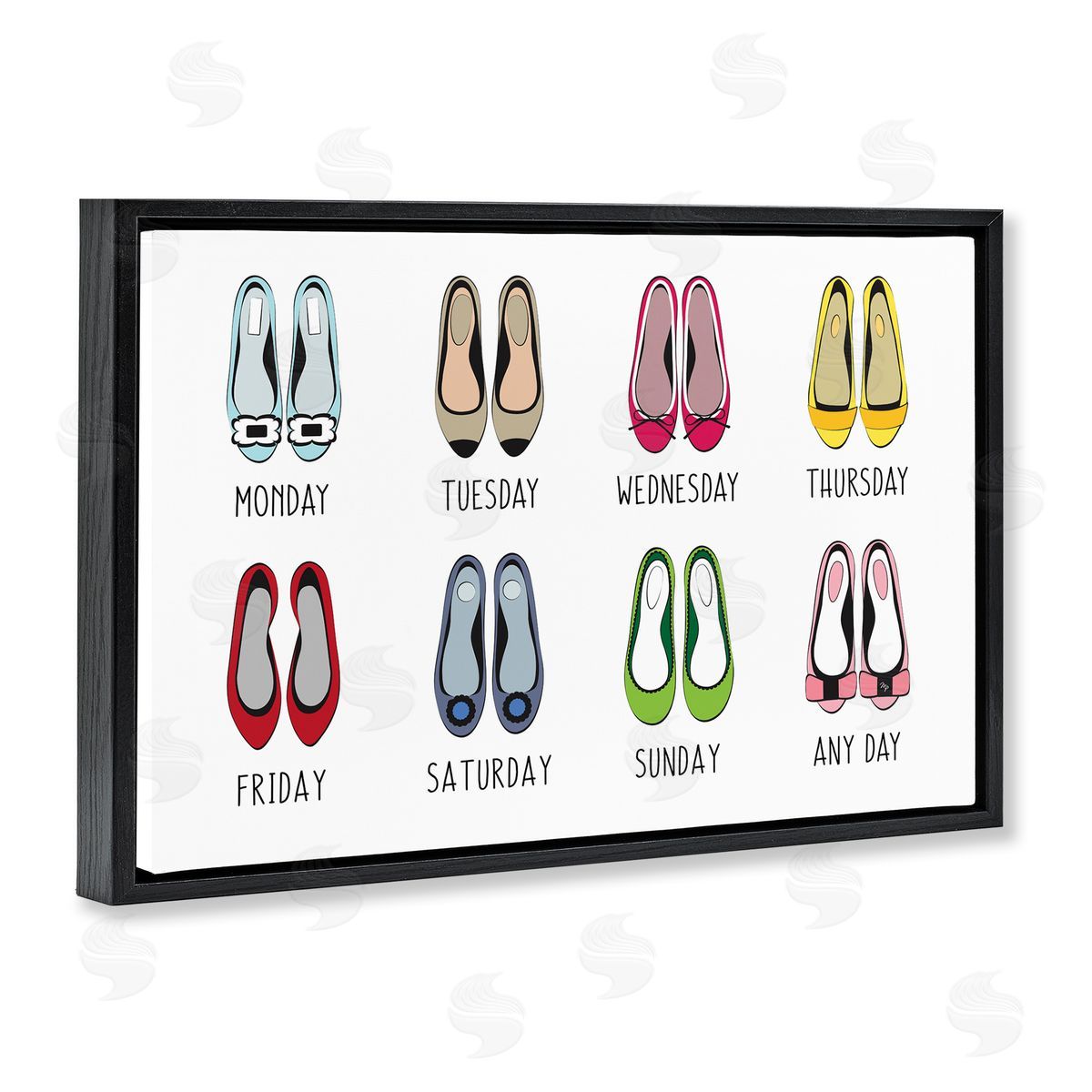 Martina Pavlova Shoe Week Days Black Floating Frame Canvas Wall Art Print