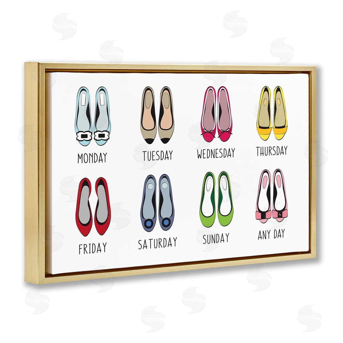 Martina Pavlova Shoe Week Days Gold Floating Frame Canvas Wall Art Print