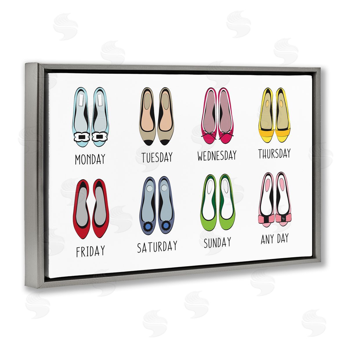Martina Pavlova Shoe Week Days Gray Floating Frame Canvas Wall Art Print