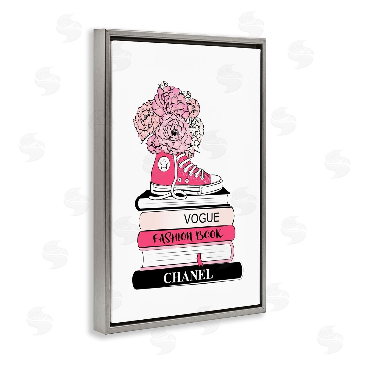 Sporty Sneaker Bookstack Grey Floating Frame Canvas Wall Art, Home Decor by Martina Pavlova