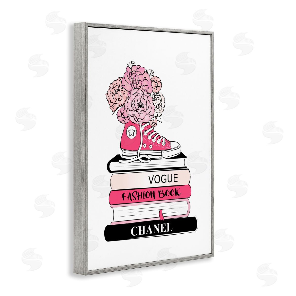 Sporty Sneaker Bookstack Grey Frame Print Wall Art, Home Decor by Martina Pavlova