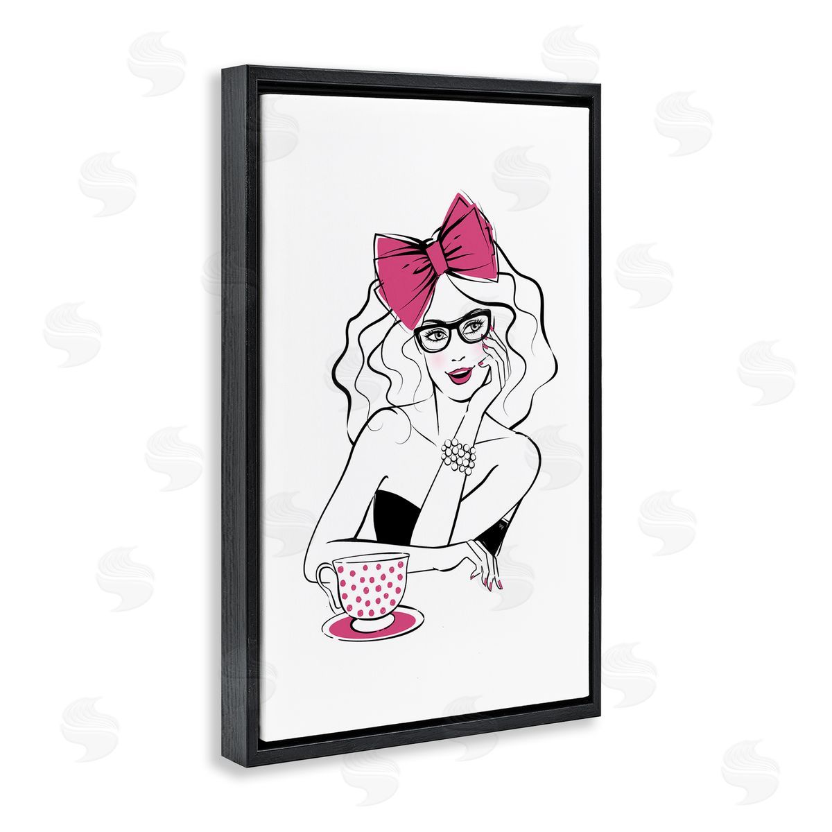 Glam Tea Party Black Floating Frame Canvas Wall Art, Home Decor by Martina Pavlova