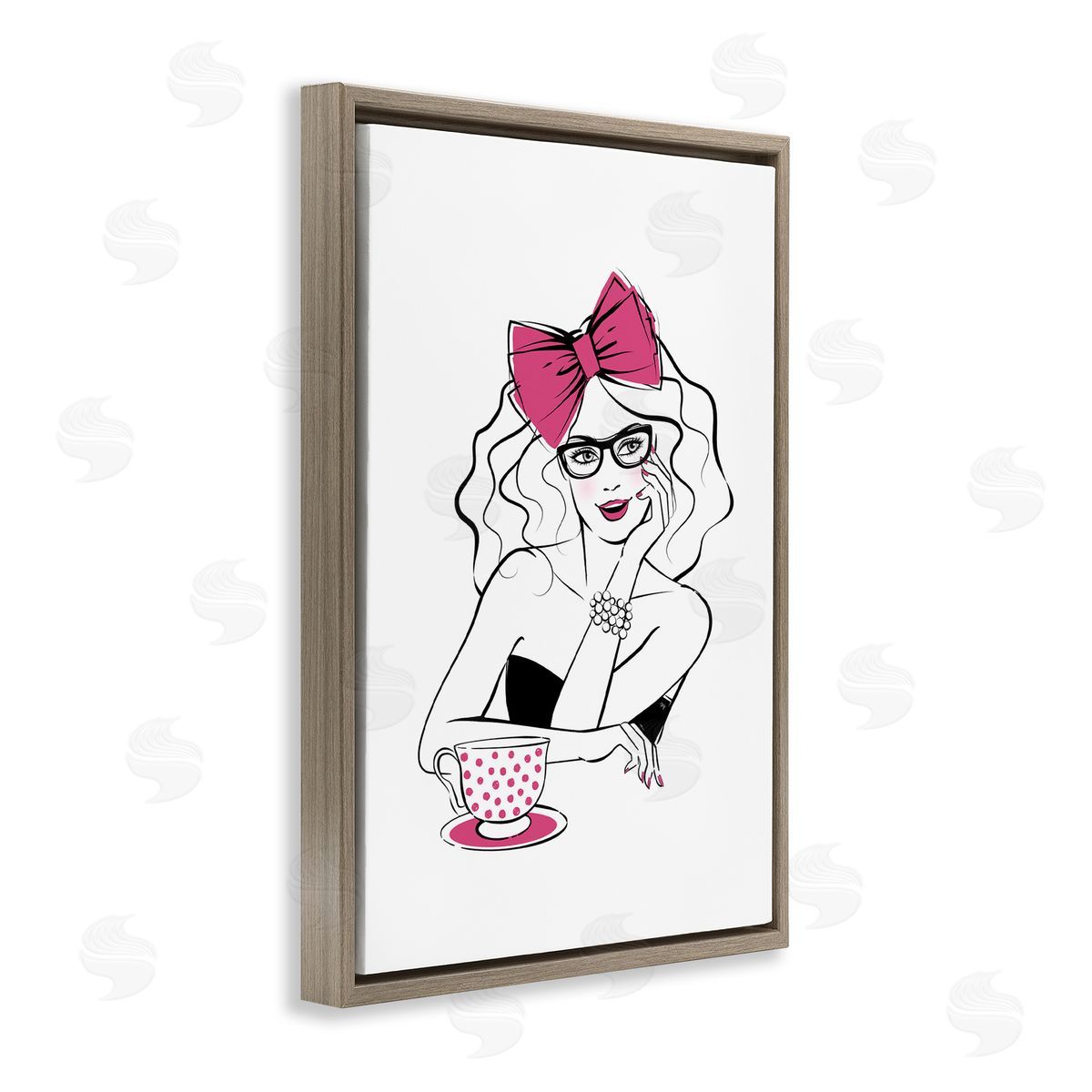 Glam Tea Party Brown Floating Frame Canvas Wall Art, Home Decor by Martina Pavlova