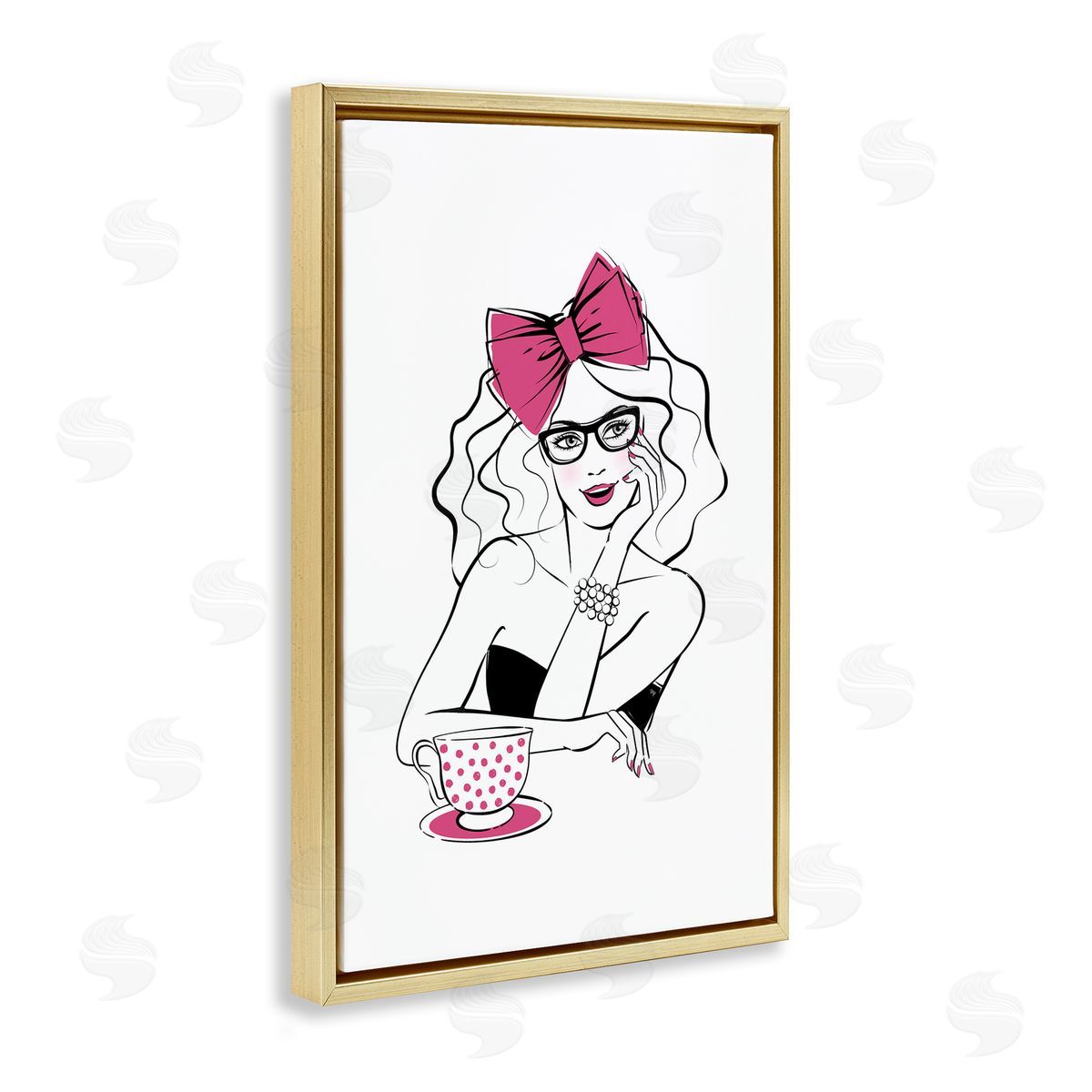 Glam Tea Party Gold Floating Frame Canvas Wall Art, Home Decor by Martina Pavlova