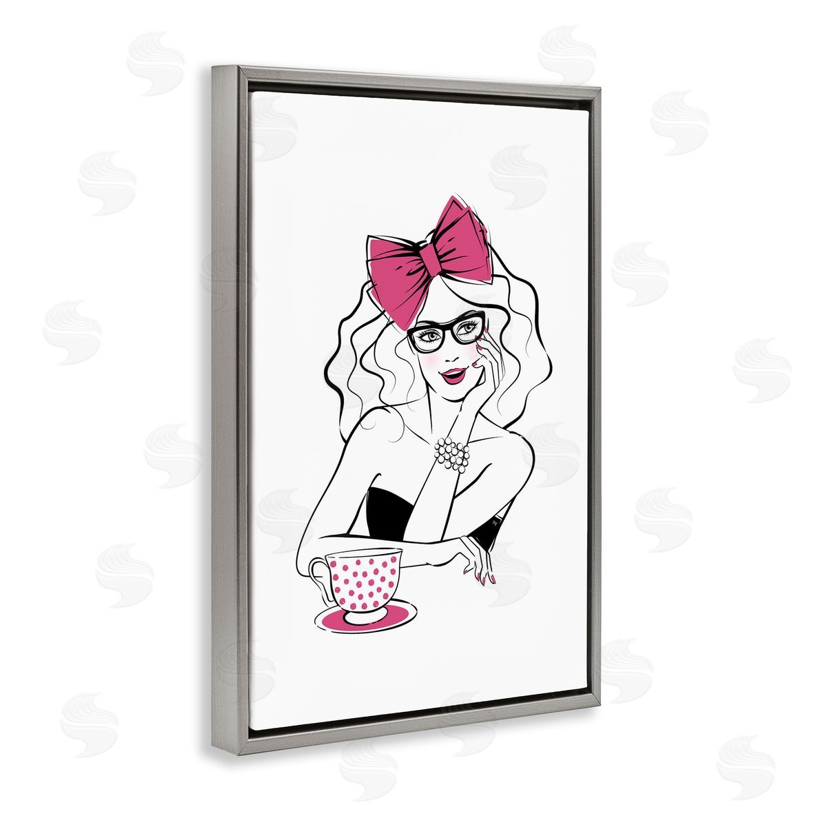 Glam Tea Party Grey Floating Frame Canvas Wall Art, Home Decor by Martina Pavlova
