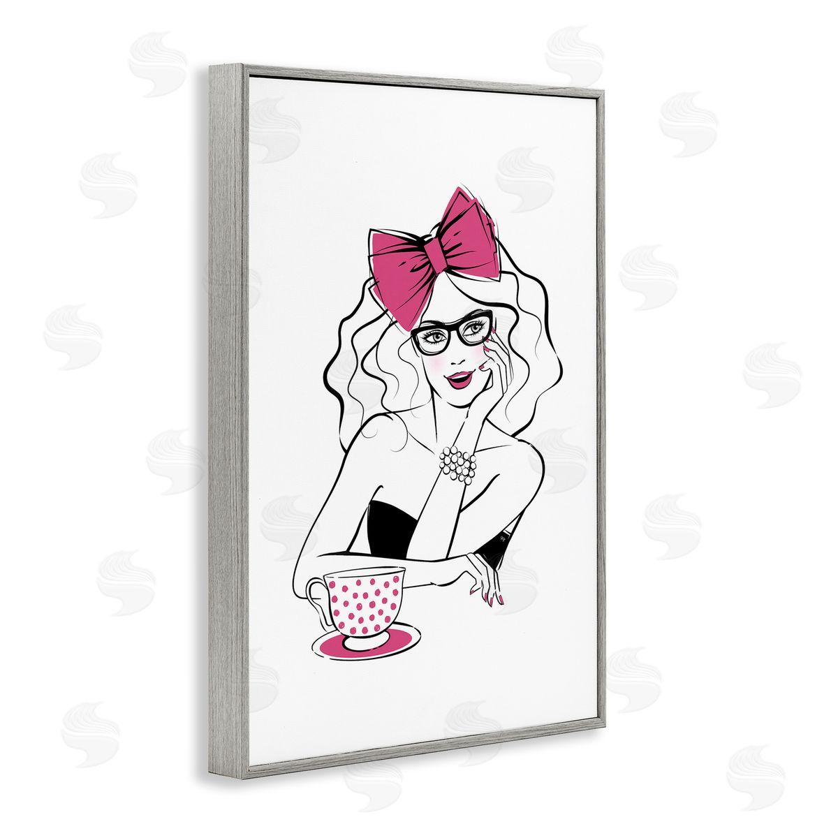 Glam Tea Party Grey Frame Print Wall Art, Home Decor by Martina Pavlova