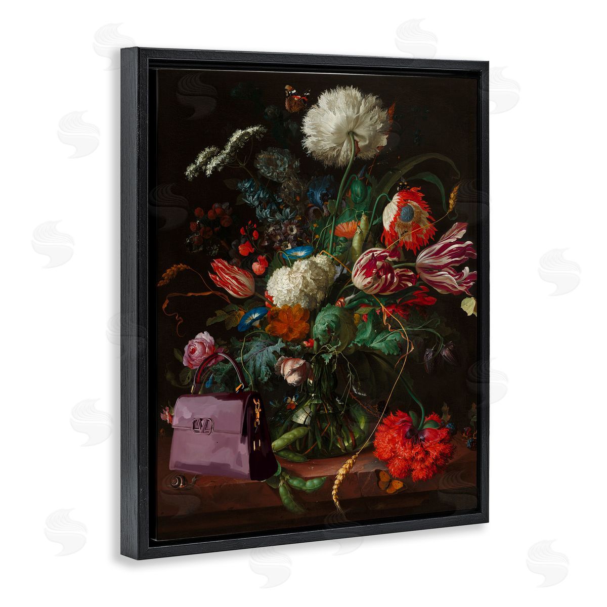Glam Vintage Bouquet Black Floating Frame Canvas Wall Art, Home Decor by Amelia Noyes