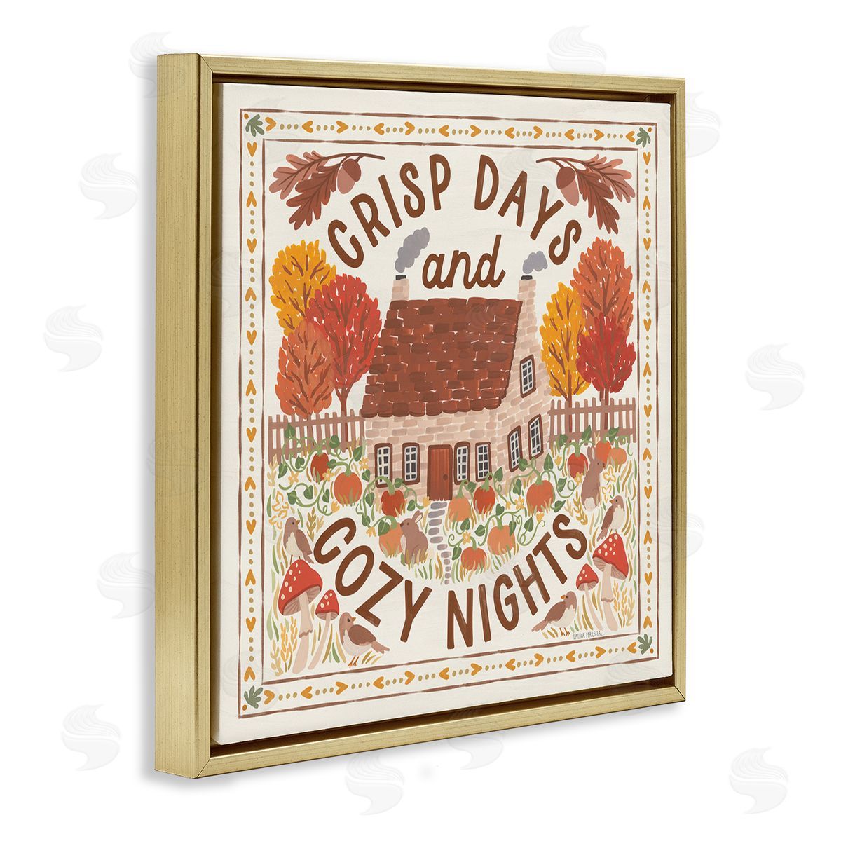 Crisp Days and Cozy Nights Gold Floating Frame Canvas Wall Art, Home Decor by Laura Marshall