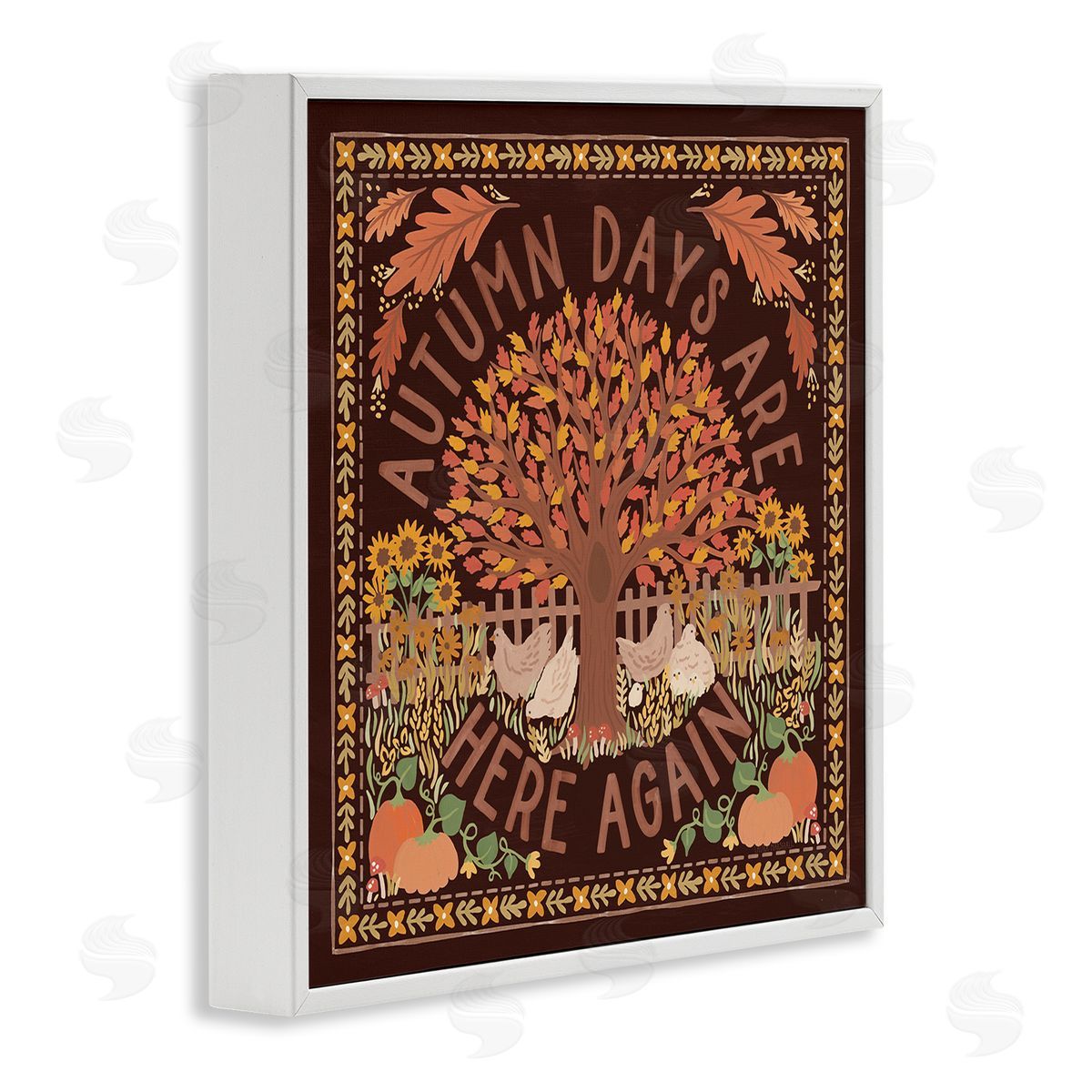 Autumn Days on Brown White Frame Print Wall Art, Home Decor by Laura Marshall