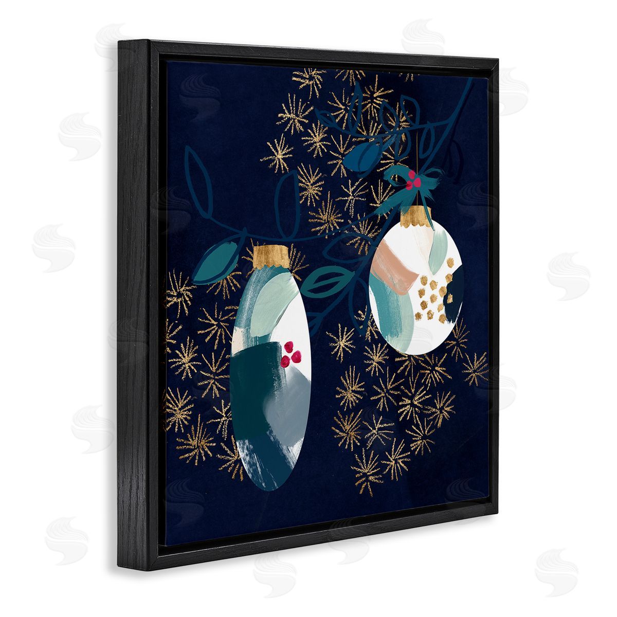Blue Patterned Ornaments Black Floating Frame Canvas Wall Art, Home Decor by Jennifer Paxton Parker