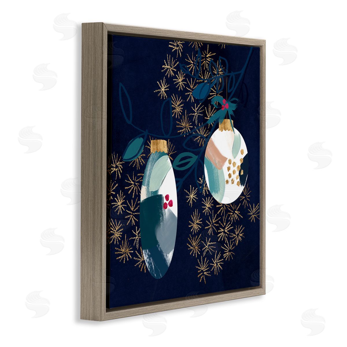 Blue Patterned Ornaments Brown Floating Frame Canvas Wall Art, Home Decor by Jennifer Paxton Parker