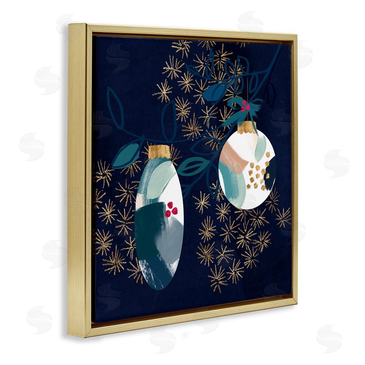 Blue Patterned Ornaments Gold Floating Frame Canvas Wall Art, Home Decor by Jennifer Paxton Parker