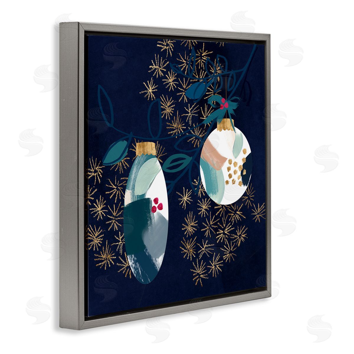 Blue Patterned Ornaments Grey Floating Frame Canvas Wall Art, Home Decor by Jennifer Paxton Parker