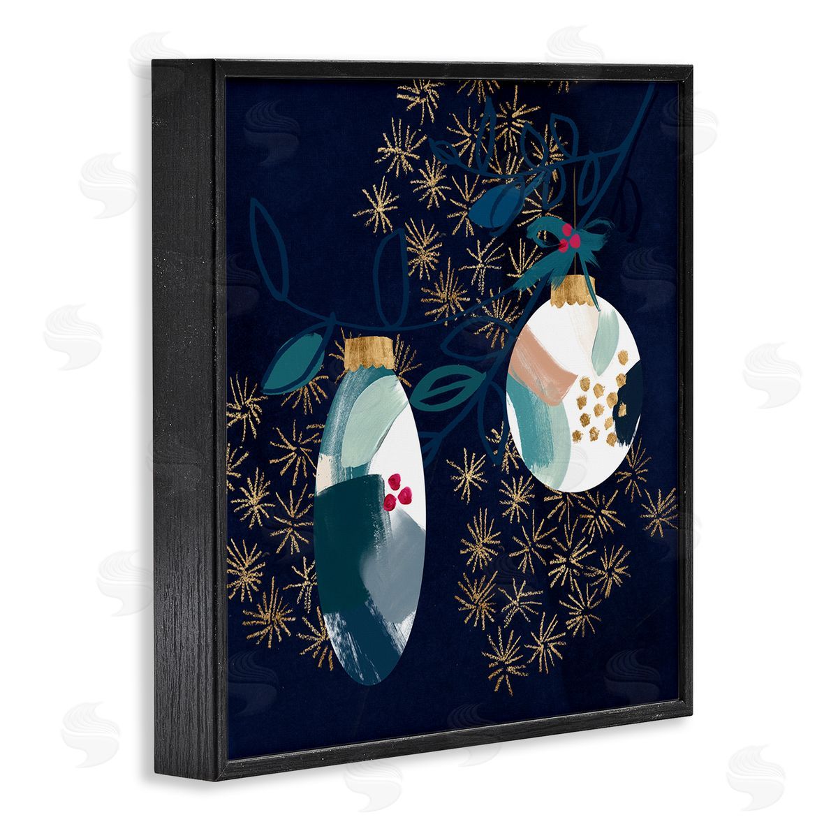 Blue Patterned Ornaments Black Frame Print Wall Art, Home Decor by Jennifer Paxton Parker