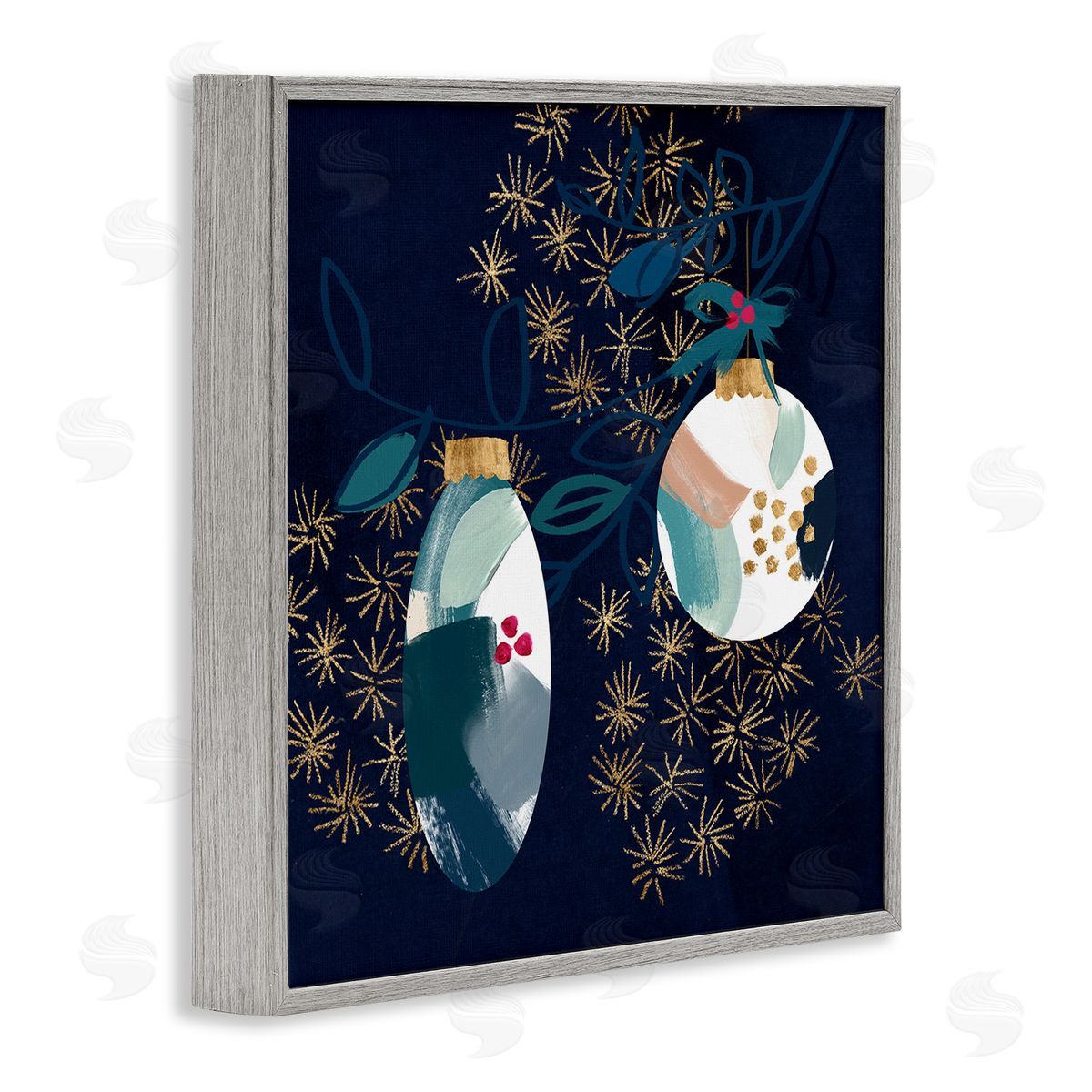 Blue Patterned Ornaments Grey Frame Print Wall Art, Home Decor by Jennifer Paxton Parker