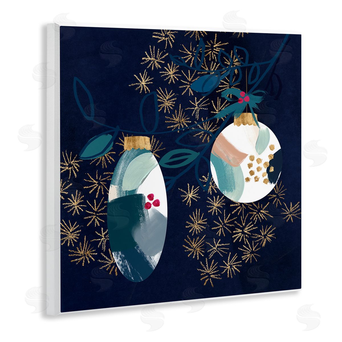 Blue Patterned Ornaments Wood Plaque Wall Art, Home Decor by Jennifer Paxton Parker