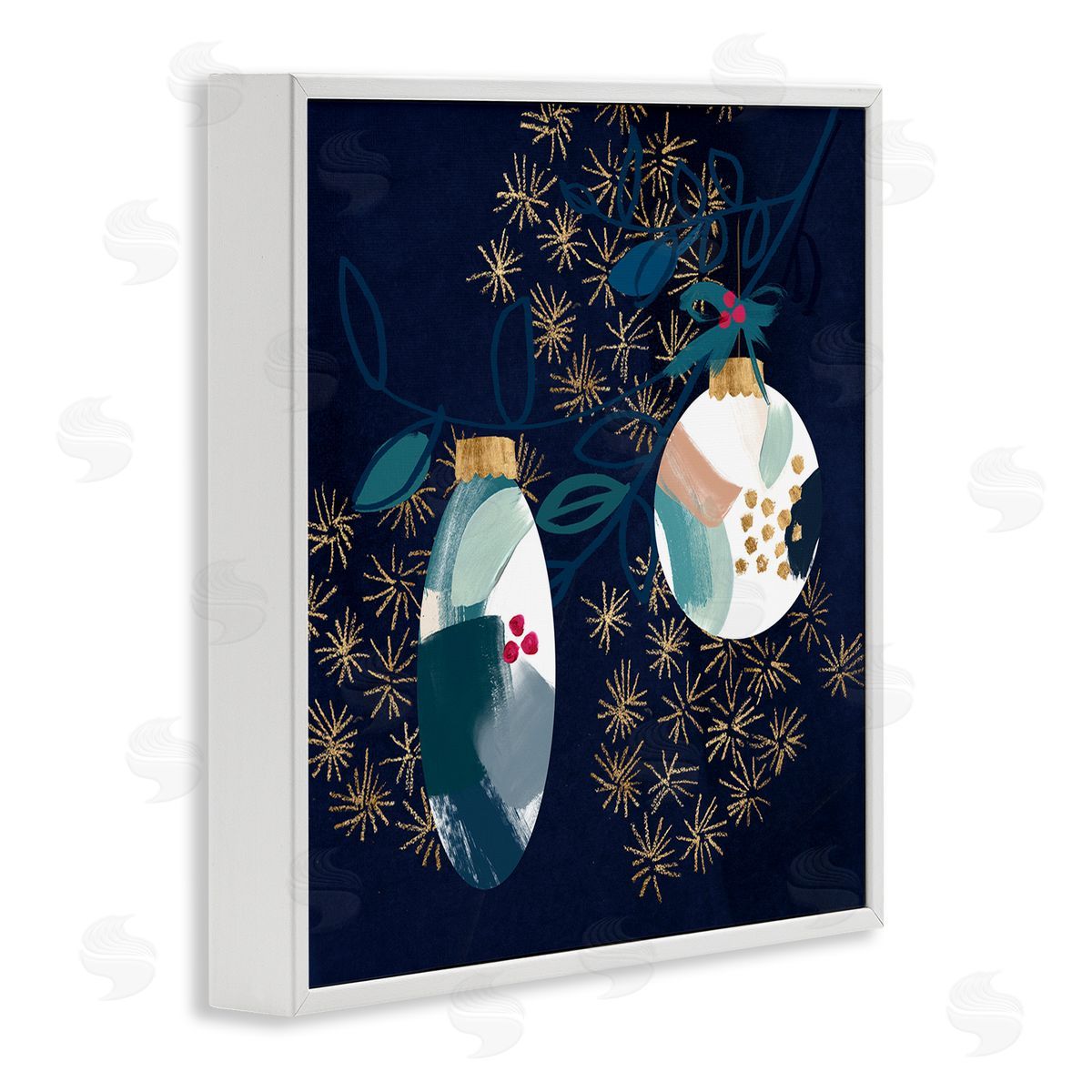 Blue Patterned Ornaments White Frame Print Wall Art, Home Decor by Jennifer Paxton Parker
